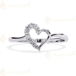 Pure Solid Gold Lab Grown Diamond Heart Ring – Elegant Open Heart Design,  Gold, Sparkling Accent Diamonds, Customizable Jewelry