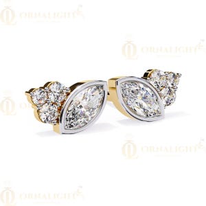 Elegant Lab-Grown Diamond Stud Earrings in Marquise & Pear Shape, Gold Setting, Eco-Friendly Luxury Jewelry