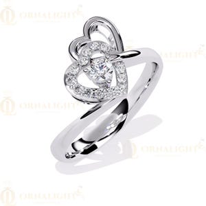 Pure Solid Gold Lab Grown Diamond Heart Ring – Elegant Double Heart Design,  Gold, Sparkling Engagement Ring, Customizable Jewelry