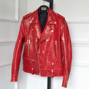 Men&#39;s Red Crocodile Jacket| Embossed Jacket | racing Leather