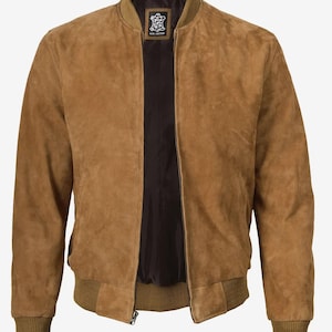 Men’s Suede Bomber Jacket – Real Goat Suede | Black, Brown, Camel, Light Brown | Soft Leather Jacket for Casual & Fall Wear, Gift for Him
