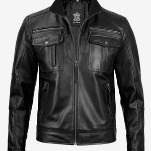 Men&#39;s Black Lambskin Leather Cafe Racer Biker Jacket