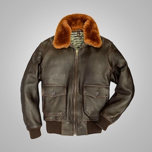 ジャケット・アウター vintage A-2 G-1 sheepskin flight jacket Men's Vintage Brown Genuine Sheepskin Sherpa Shearling Real