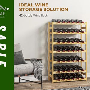 Large Wooden Wine Rack Freestanding 42 Bottles Organizer – Natural Wood Wine Storage Shelf With Anti-Tip Design For Home Kitchen
