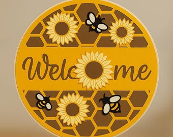 Sunflower & Bee Welcome Sign