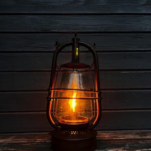 Vintage BAT German Kerosene Lantern – Rustic Industrial Table Lamp – Restored with Warm LED