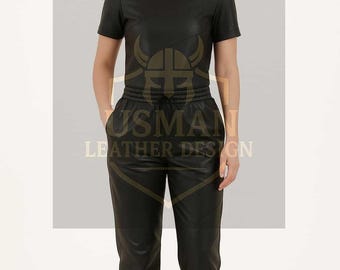 Handmade Black Sheep Leather Tracksuit: Women's Luxury Loungewear Set