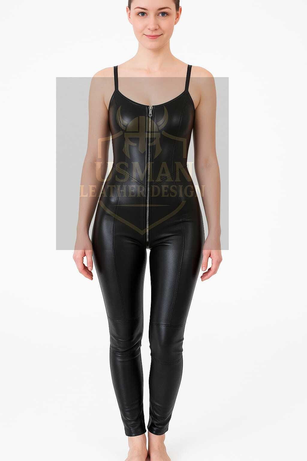 Tuta Intera In Vera Pelle Di Pecora Nera - Unisex - Catsuit Con Cerniera - Realizzata A Mano