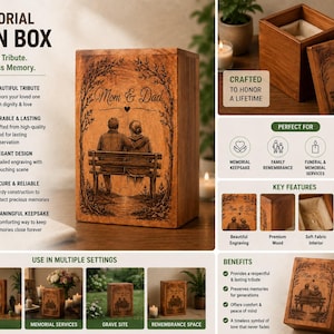 Urna funeraria in legno personalizzata per mamma e papà / Panchina per coppie con incisione commemorativa per cremazione immagine 6