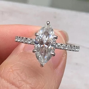 3 CT Marquise Cut Moissanite Engagement Ring 14K/18K Solid Gold 6 Prong With Hidden Halo Ring Elongated Marquise Anniversary Ring For Her