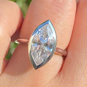 3CT Solitaire Engagement Ring Bezel Set Marquise Moissanite Ring 14K Gold Marquise Cut Diamond Unique Bezel Setting Anniversary Gift For Her