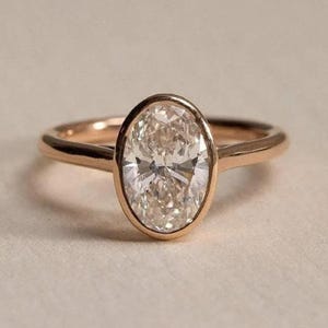 Elongated 3 Ct Oval Cut Moissanite Engagement Ring Bezel Setting Solitaire Wedding Ring 14K Solid Yellow Gold Oval Diamond Ring Promise Ring