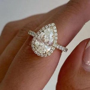 2 CT Pear Cut Halo Moissanite Engagement Ring, Halo Ring, Pear Cut Moissanite Ring, Wedding Ring, Solitaire Halo Anniversary Ring For Her