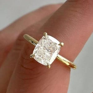 2 CT Elongated Cushion Cut Moissanite Diamond Ring Cushion Diamond Solitaire Engagement Ring 14K yellow Gold Wedding Ring For Women