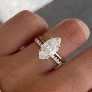 4 CT Marquise Cut Moissanite Engagement Ring Set 14K Solid Gold Ring Set Stackable Ring Set Bridal Ring Set Wedding Ring Set For Women