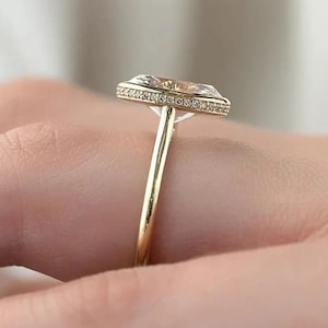 Anel de noivado alongado de moissanita com corte oval de 3 quilates e aro em ouro maciço 14K, anel solitário oval para presente de aniversário para ela