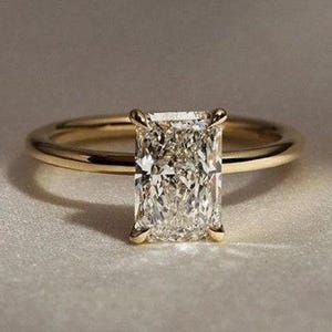 Elongated 3 CT Radiant Cut Moissanite Solitaire Ring Hidden Halo Engagement Ring Unique Wedding Ring Dainty Proposal Gift Ring For Women
