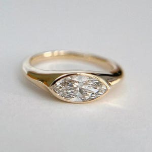 1.5 CT Marquise Cut Moissanite Engagement Ring 14K/18K Solid Yellow Gold East West Ring Solitaire Bezel Ring Statement Ring Proposal Ring