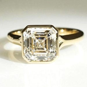 3 CT Asscher Cut Moissanite Engagement Ring 14K Gold Wedding Ring Bezel Set Asscher Solitaire Ring Promise Ring Anniversary Ring For Her