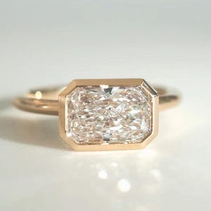 East West Crushed Ice Radiant Cut Bezel Set Moissanite Ring 2CT Radiant Cut Engagement Ring Classic Radiant Solitaire Wedding Ring