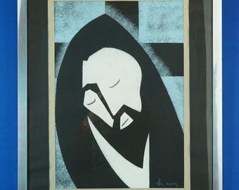 シルヴィ・ル・ロワ 絵画 ミクストメディア 肖像画 キリストの顔 イエス 様式化 フランス 1900 20世紀 20世紀