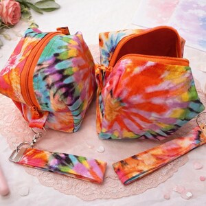 Cube Zipper Bag with Matching Wristlet Keychain | Handmade | Multiple Prints Available
