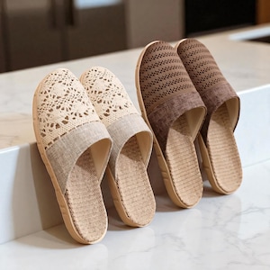Breathable Linen Indoor Slippers for Women | Lightweight Anti-Slip Summer Shoes | Couples Floor Slides | Comfortable & Stylish, gift for her