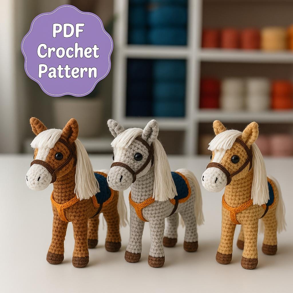 37 Horse Crochet Patterns: Amigurumi Horses, Ponies, Hobbyhorses, and More 6 Horse Amigurumi Pony Plush Toy