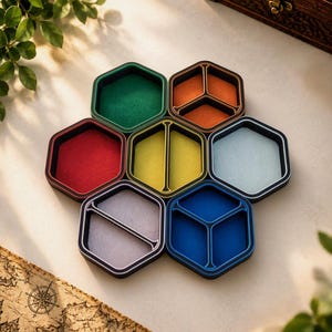Magnetic Hex Token Tray | Felt-Lined Board Game Organizer | Modular Snap-Together Component Bowls | Dice & Token Holder | Made in Germany