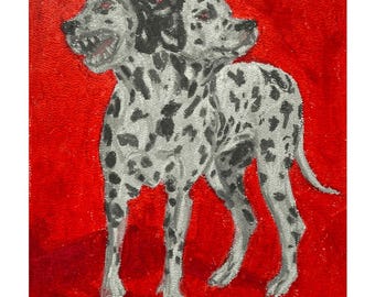 Two Headed Dalmatian Art Print – Surreal Dog Wall Decor – Whimsical Pop Art Illustration