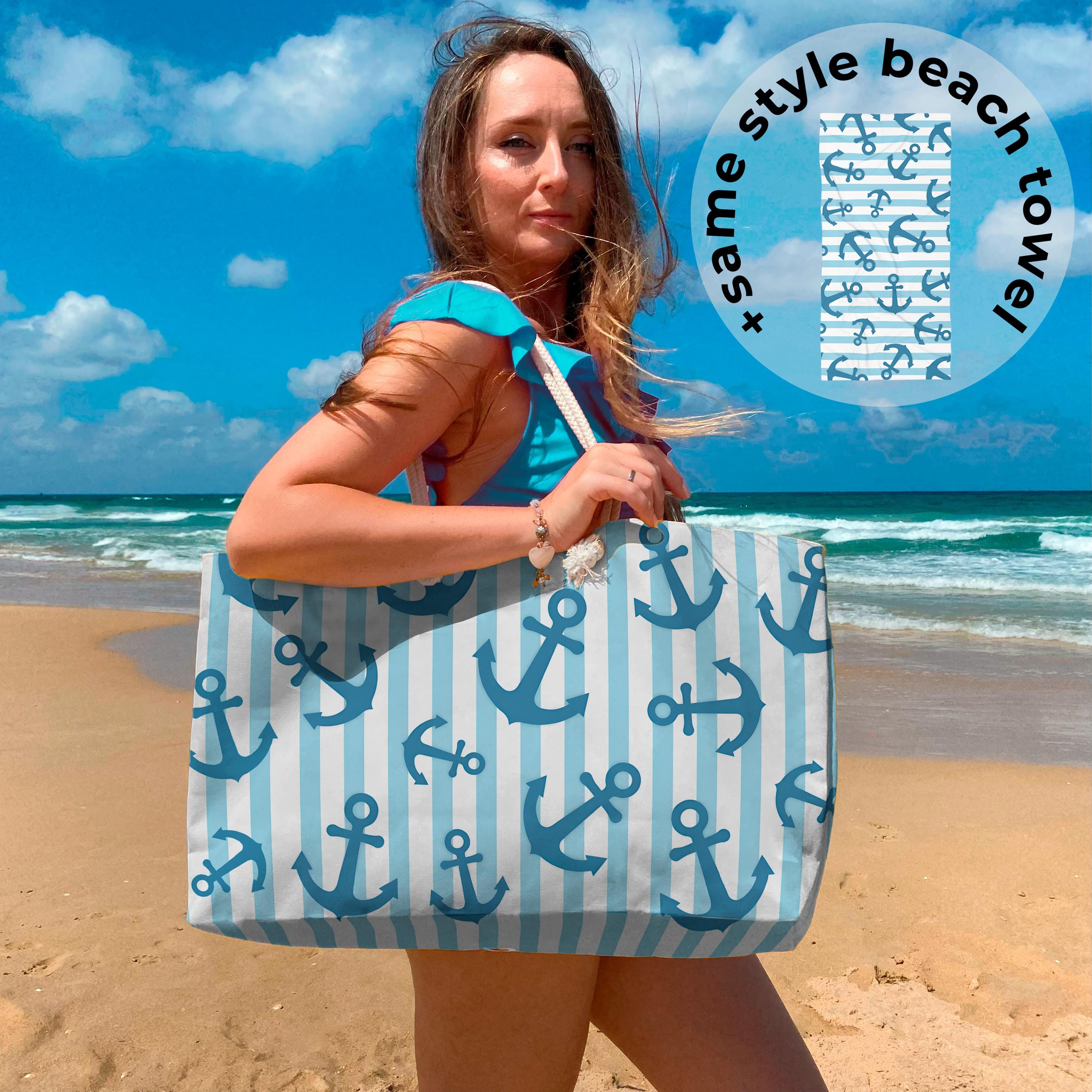 Nautical Beach Set Anchor Tote Bag Made You Look Straw Hat & Novel Bundle Nautical Anchor Beach Tote Bag, Stylish Ocean-themed Bag for  main image 2