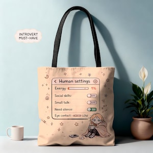 Introvert Tote Bag for Women — Low Social Battery Gift, Two-Sided Humor Design, Introvert Quote Shoulder Bag