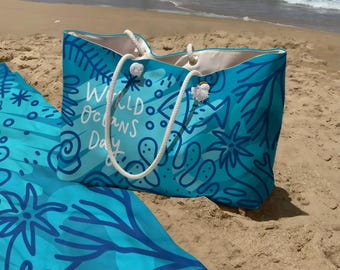 Large Beach Bag & Towel Set, Oversized Vacation Tote with Rope Handle, Matching Bundle
