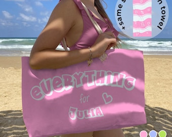 Personalized Beach Set — Custom Name Bag & Towel, Large Vacation Tote with Rope Handle