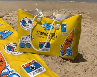 Yellow Beach Bag & Towel Set – Oversized Vacation Tote With Rope Handle, Travel Gift