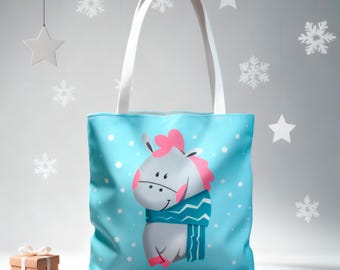 Cozy Winter Animal Bag Tote, Zodiac New Year Horse Print