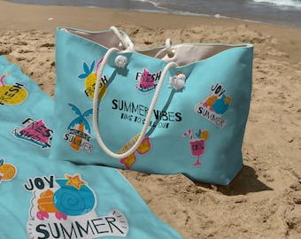 XXL Beach Bag & Towel Set, Oversized Weekender Tote with Rope Handle, Matching Bundle