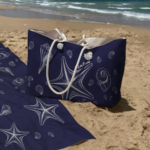 Beach Bag, Set Bag + Towel, Oversized Weekender Bag, Oversized Tote, Beach Towel, Bundle Beach Bag and Towel, Deep Blue Large Bag