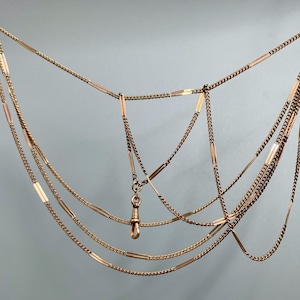 Antique Edwardian Rolled Gold Fancy Bar Link Longuard Muff chain 60inches long