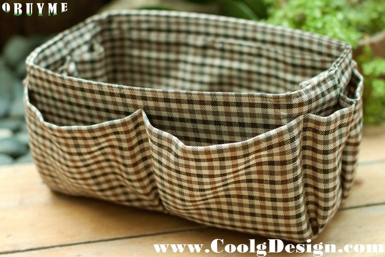 purse organizer insert keeps everything organized in purse brown plaid Large 25x10cm