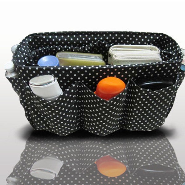 Handmade Purse Organizer Insert Handbag Bag Organizer insert / Black White Dots / Large 25x10cm