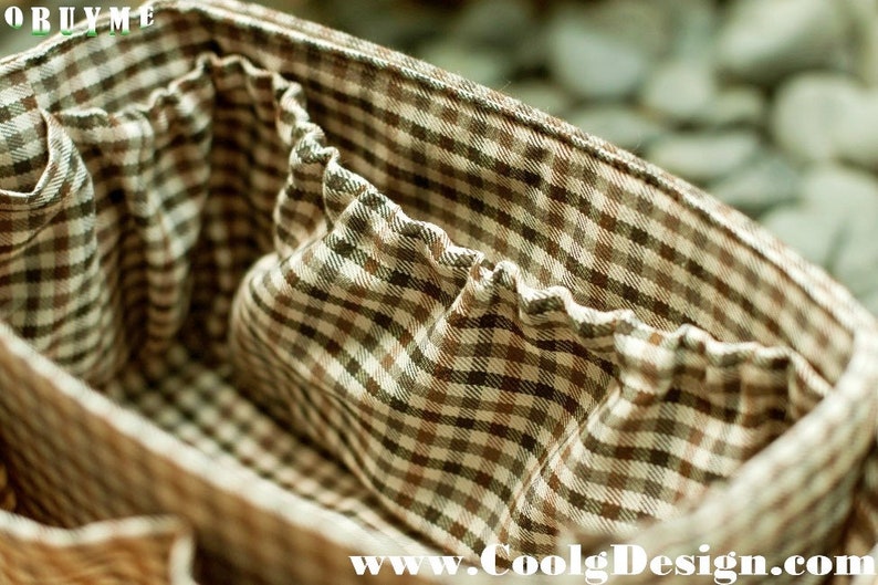 purse organizer insert keeps everything organized in purse brown plaid Large 25x10cm