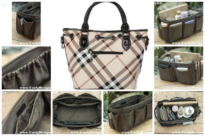 Handbag organizer insert practical and Easy to Use solid brown Large 25x10cm