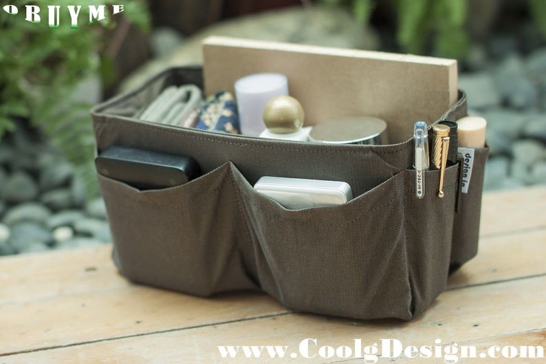 Handbag organizer insert practical and Easy to Use solid brown Large 25x10cm