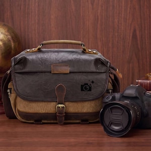 Retro Leather Canvas Camera Bag, 2-in-1 Removable Insert Daily Crossbody, Waterproof Outdoor Camera Bag, Father's Day Gift for Him