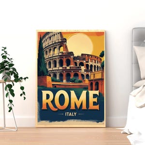 Póster de viaje de Roma, Italia: Impresión artística retro del Coliseo (descarga digital)