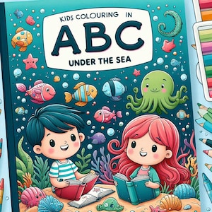 Libro para colorear infantil con el abecedario: Bajo el mar