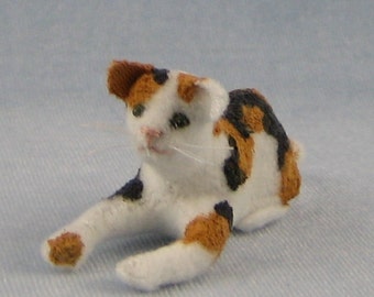 Resting Calico Cat Soft Sculpture Miniature by Marie W, Evans