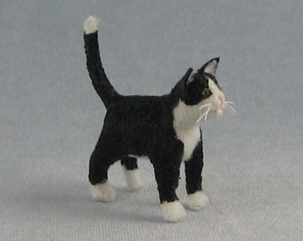 Black and White Cat Soft Sculpture Animal by Marie W. Evans
