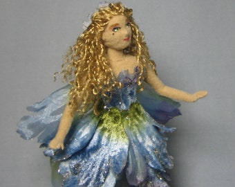 Blue Flower Fairy Soft Sculpture Miniature Doll by Marie W. Evans